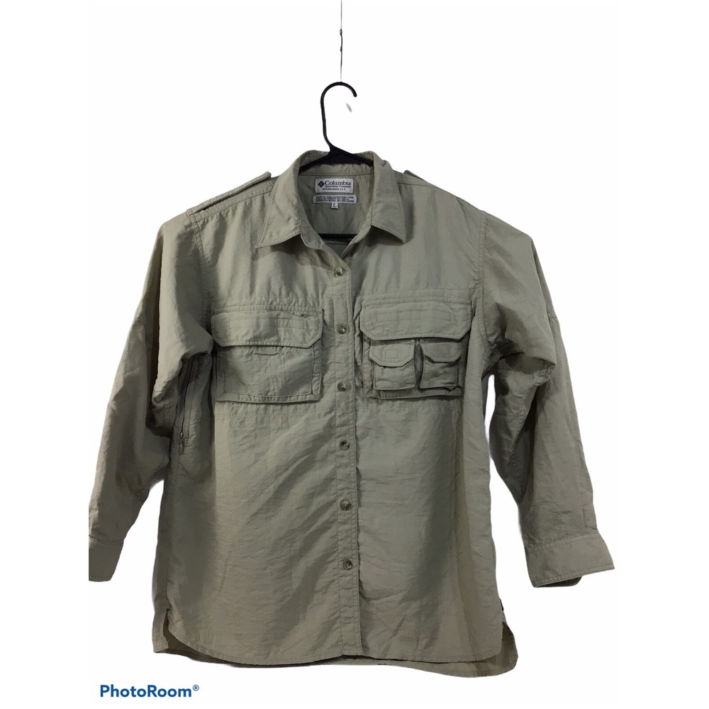 Columbia Mens Size Large Beige Colored Button Up Collared Shirt